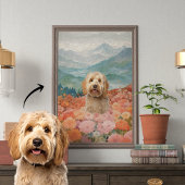 Doodle Dog Painting Field of Blume Joyful Leinwanddruck