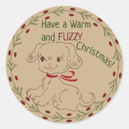 Doodle Dog Warm und Fuzzy Weihnachten Runder Aufkleber
