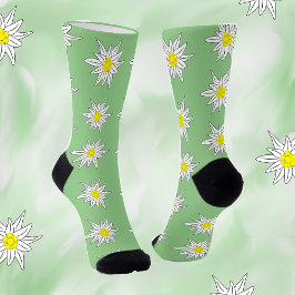 Doodle Edelweiss Muster Leuchtfarbene Crew Socken