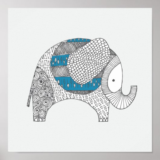 Doodle Elephant. Dekor im Kinderzimmer. Poster (Vorne)