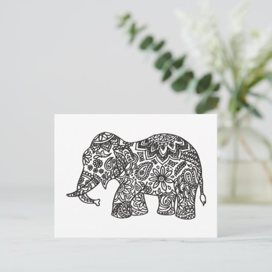Doodle Elephant Postkarte (Stehend Vorderseite)