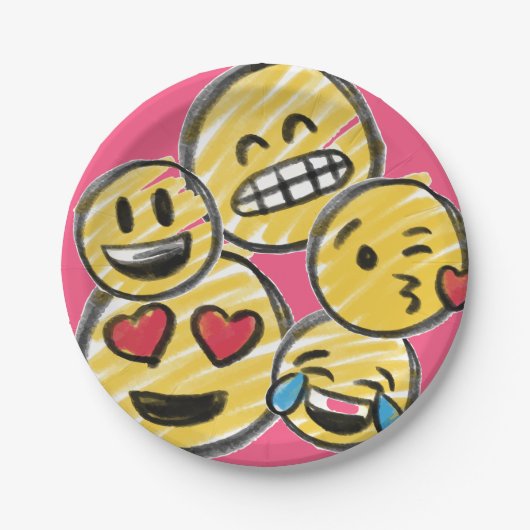 Doodle Emoji Pink Cartoon Tween Tee Geburtstag Pappteller (Vorderseite)