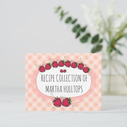 Doodle Erdbeeren personalisierte Rezeptkarte Postkarte (Stehend Vorderseite)