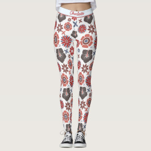 Doodle farbige Blumenmuster personalisierter Name Leggings