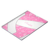 Doodle Federn rosa weißer Boho-Volleyball Notizblock (Linke Seite)