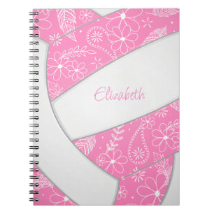 Doodle Federn rosa weißer Boho-Volleyball Notizblock