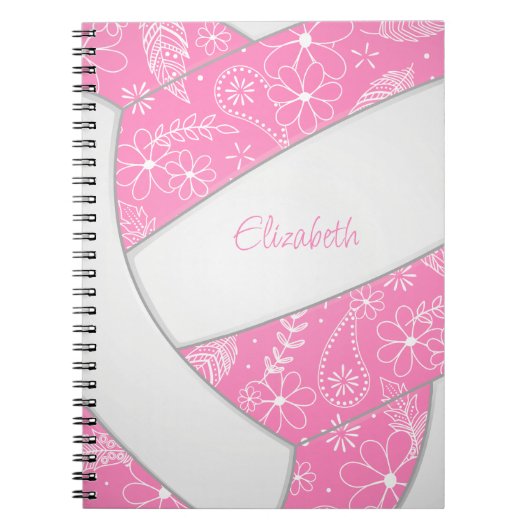 Doodle Federn rosa weißer Boho-Volleyball Notizblock (Vorderseite)
