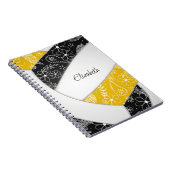 Doodle Federn schwarzer goldener Boho-Volleyball Notizblock (Rechte Seite)