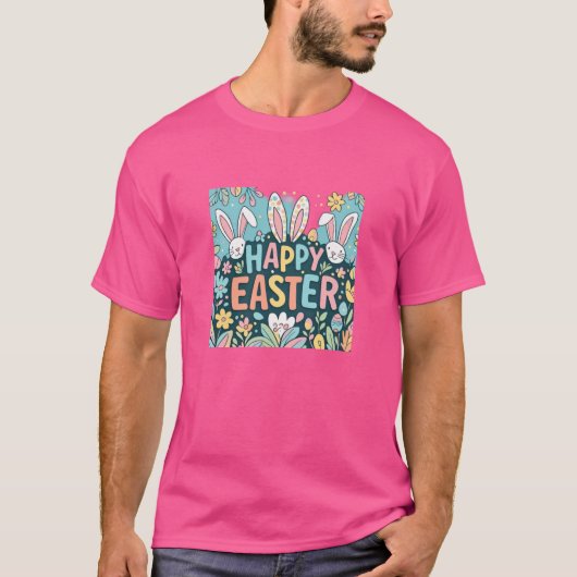 Doodle Floral Happy Oaster Bunnies Mens T - Shirt (Vorderseite)
