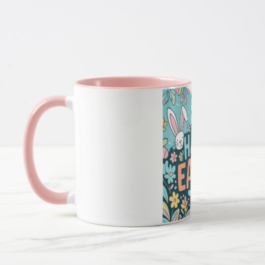 Doodle Floral Happy Oaster Bunnies Tasse (Links)