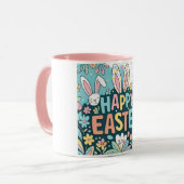 Doodle Floral Happy Oaster Bunnies Tasse (Vorderseite Links)