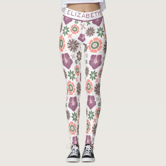 Doodle floral nahtlose Muster personalisierter Nam Leggings (Vorderseite)