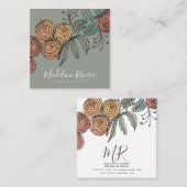 Doodle Florals Wreath Sprigs Greenerenerity Design Quadratische Visitenkarte (Vorne/Hinten)