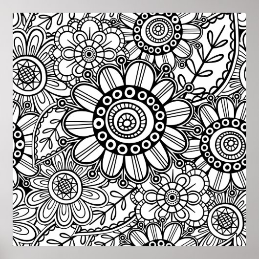 Doodle Folk Art Floral Line Zeichnend Muster Poster (Vorne)