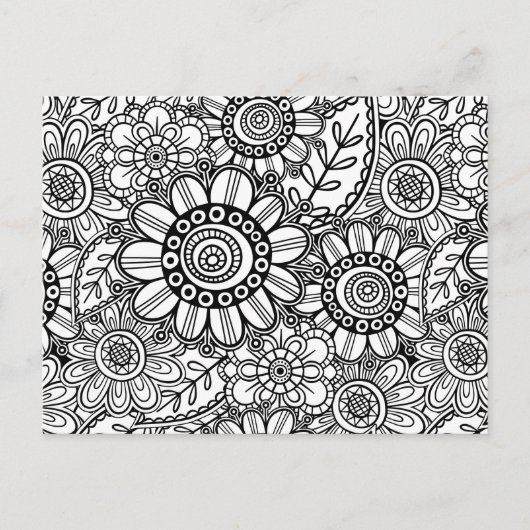 Doodle Folk Art Floral Line Zeichnend Muster Postkarte (Vorderseite)