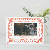 Doodle Frame Holiday Foto Card Einladung (Stehend Vorderseite)