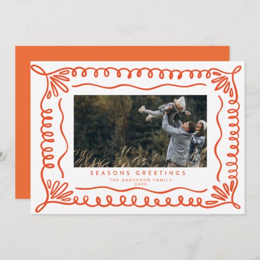 Doodle Frame Holiday Foto Card Einladung (Vorne/Hinten)