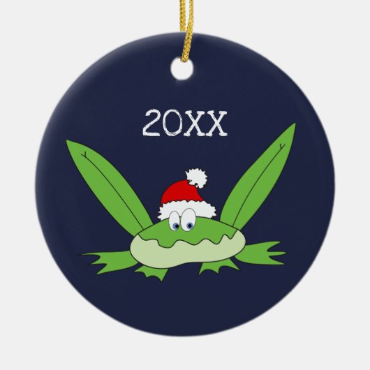 Doodle Frog mit Weihnachtsmannmütze Weihnachten Keramik Ornament (Vorne)