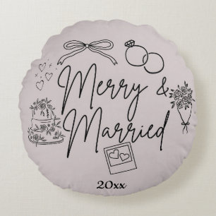 Doodle fröhlich und verheiratet rundes kissen