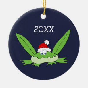 Doodle-Frosch mit Weihnachtsmannmütze Weihnachten Keramik Ornament