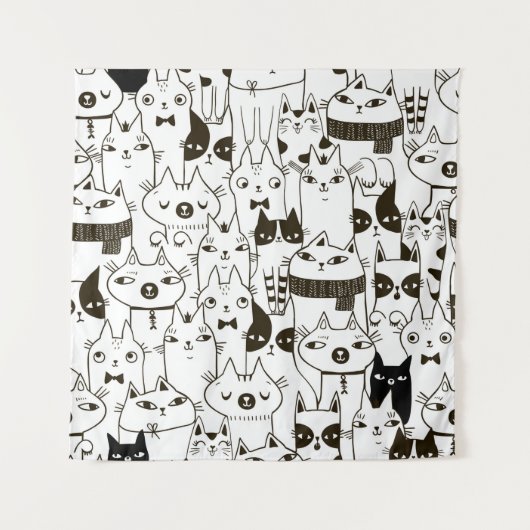 Doodle funny cats seamless pattern.  wandteppich (Vorderseite)