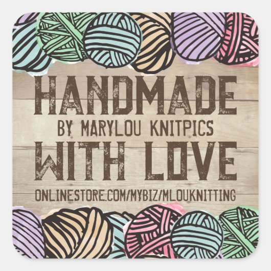 Doodle Garne personalisierte Strickwaren Quadratischer Aufkleber (Vorderseite)