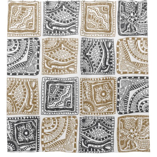Doodle geometrisches, Vintages abstraktes Muster. Duschvorhang (Vorderseite)