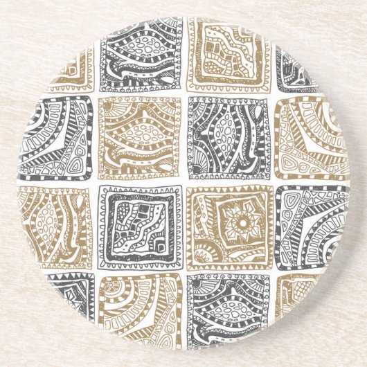 Doodle geometrisches, Vintages abstraktes Muster. Getränkeuntersetzer (Vorne)
