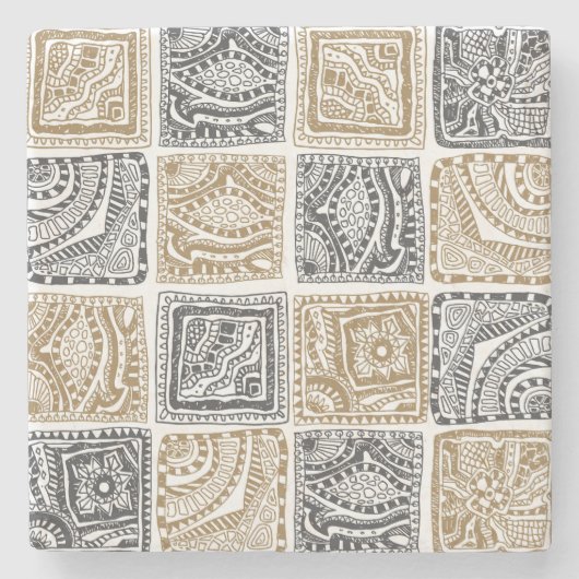 Doodle geometrisches, Vintages abstraktes Muster. Steinuntersetzer (Vorderseite)