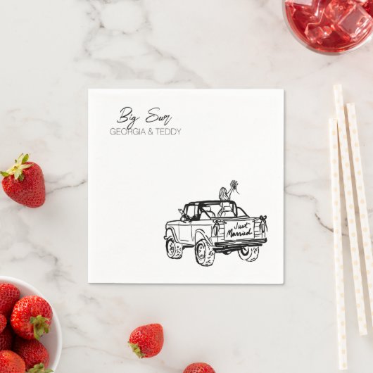 Doodle Getaway Auto Hochzeitscocktail Serviette (Beispiel)