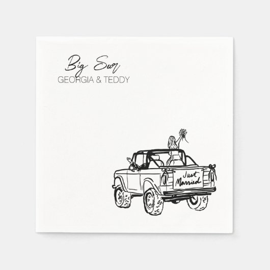 Doodle Getaway Auto Hochzeitscocktail Serviette (Vorderseite)