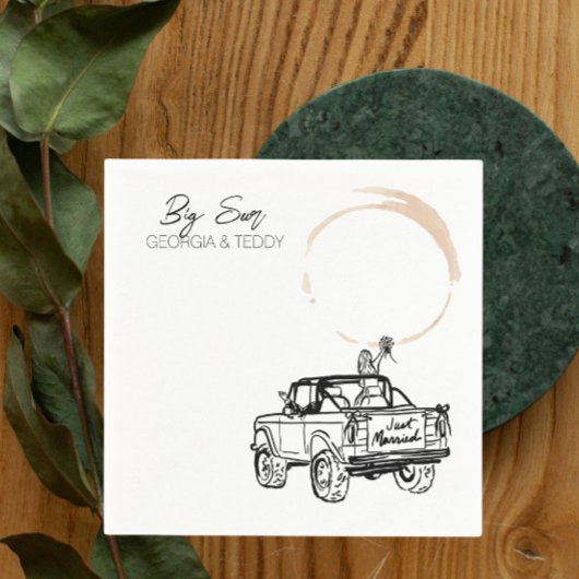 Doodle Getaway Auto Hochzeitscocktail Serviette