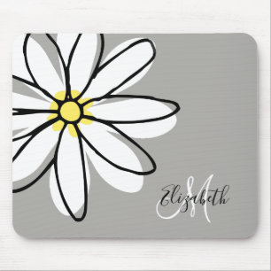 Doodle Gezeichnet Daisy White Monogram Niedlich Mousepad