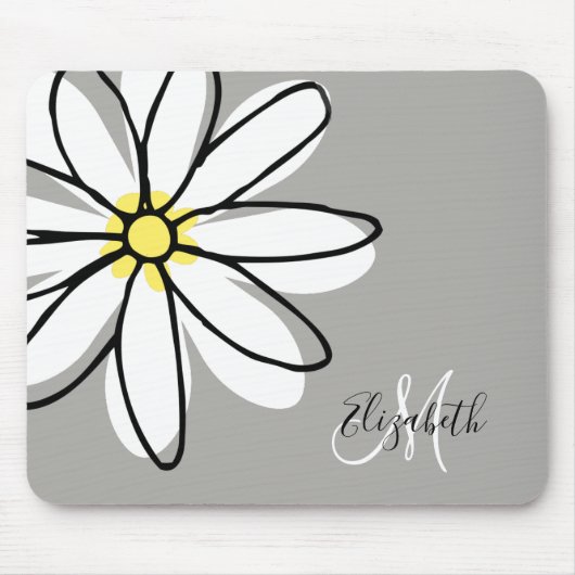 Doodle Gezeichnet Daisy White Monogram Niedlich Mousepad (Vorne)