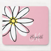 Doodle Gezeichnet Daisy White Pink Monogram Niedli Mousepad (Vorne)