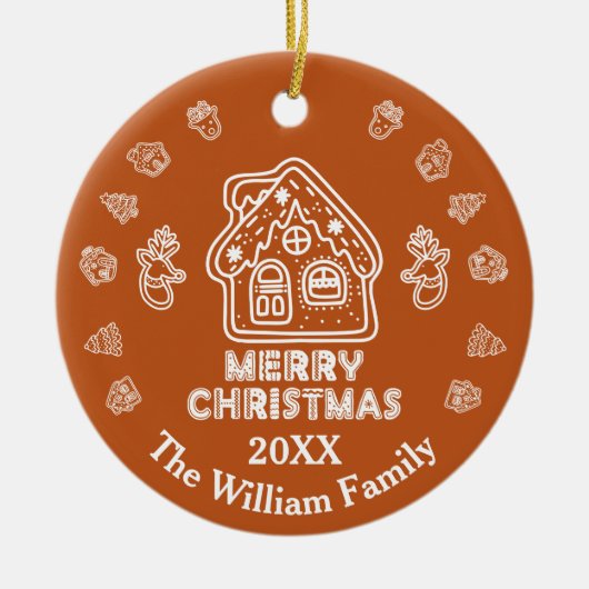 Doodle Gingerbread House|Familienname Keramik Ornament (Vorne)