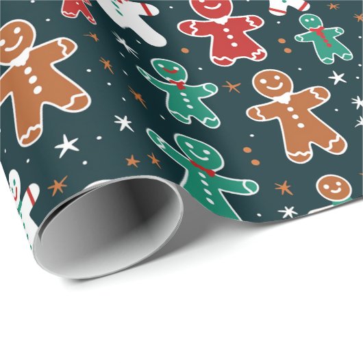 Doodle Gingerbread Men Geschenkpapier (Rolleneckpunkt)