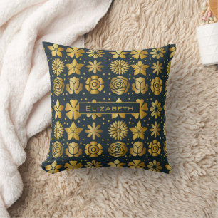 Doodle goldenes Blumenmuster personalisierter Name Kissen
