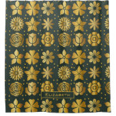 Doodle goldfarbenes Blumenmuster personalisierter Duschvorhang (Vorderseite)