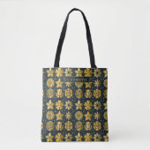 Doodle goldfarbenes Blumenmuster personalisierter Tasche (Vorderseite)