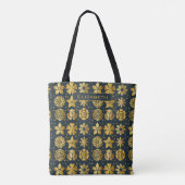Doodle goldfarbenes Blumenmuster personalisierter Tasche (Rückseite)