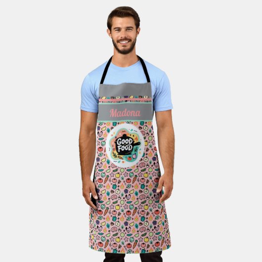 Doodle Good Food Cooking Pot Kitchen Schürze (Getragen)