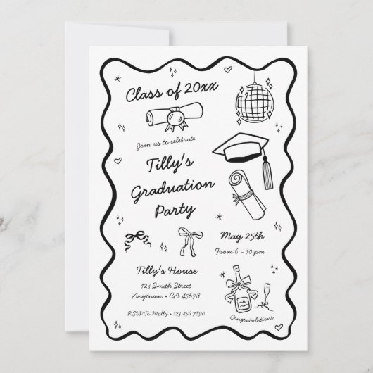 Doodle Graduation Party Einladung Whimsical Fun (Vorderseite)