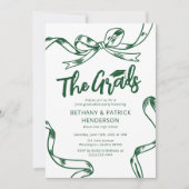 Doodle Green Bow Joint Graduation Party Einladung (Vorderseite)