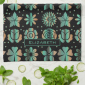Doodle grüne Blumenmuster personalisierter Name Geschirrtuch (Gefaltet)
