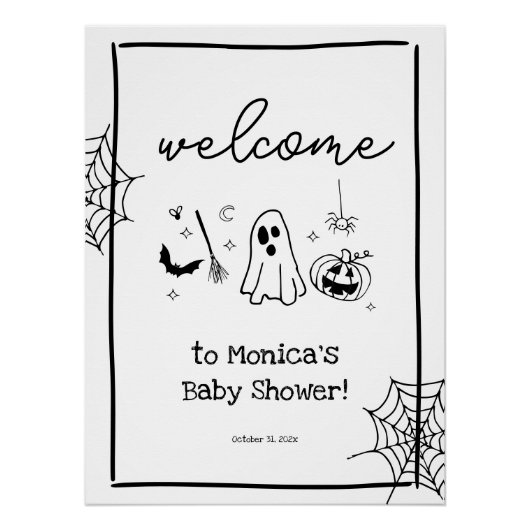 Doodle Halloween-Baby-Shower-Willkommensgruß Poster (Vorderseite)