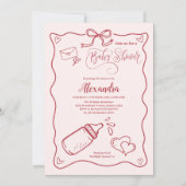Doodle Hand Drawn Bow Baby Dusche Einladung (Vorderseite)