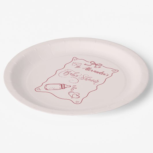 Doodle Hand Drawn Bow Baby Dusche Pappteller (Schrägansicht)