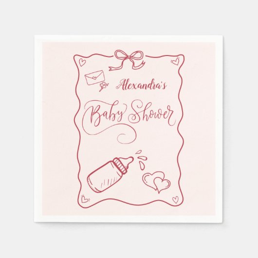 Doodle Hand Drawn Bow Baby Dusche Serviette (Vorderseite)