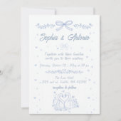 Doodle Hand Drawn Dusty Blue Swans Wedding Einladung (Vorderseite)